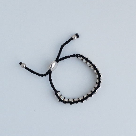 Skeleton Skull Friendship Charm Rope Bracelet Black and Silver Adjustable Unisex - Picture 3 of 13